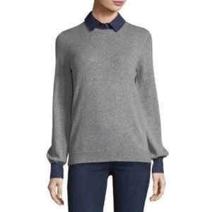 Joie Bahiti Cashmere Wool Blend Twofer Sweater Collared Pullover Grey Navy Sz XS